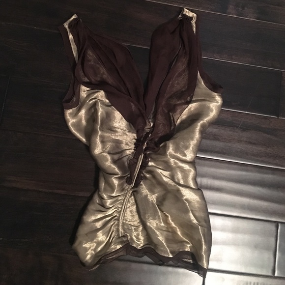 Authentic Prada gold/pewter top with chiffon! - Picture 3 of 4