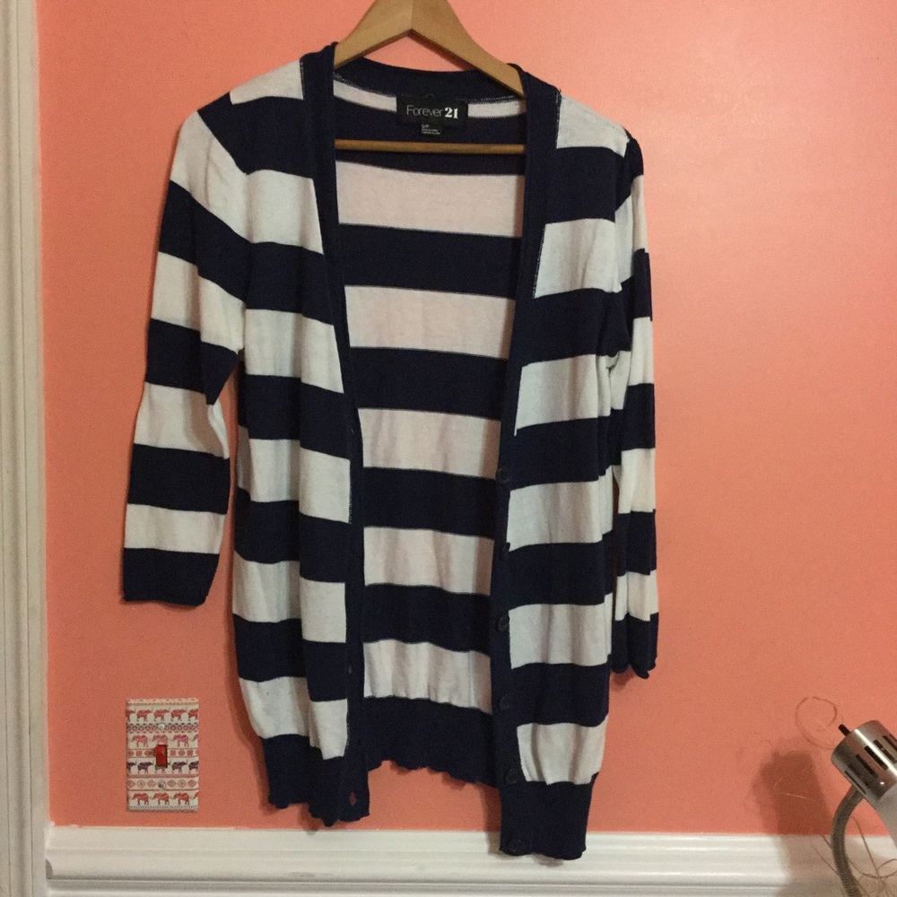 Navy and white striped cardigan