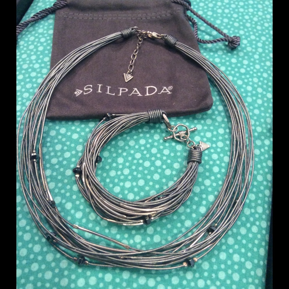 Silpada Hematite Bead and Gray leather Set