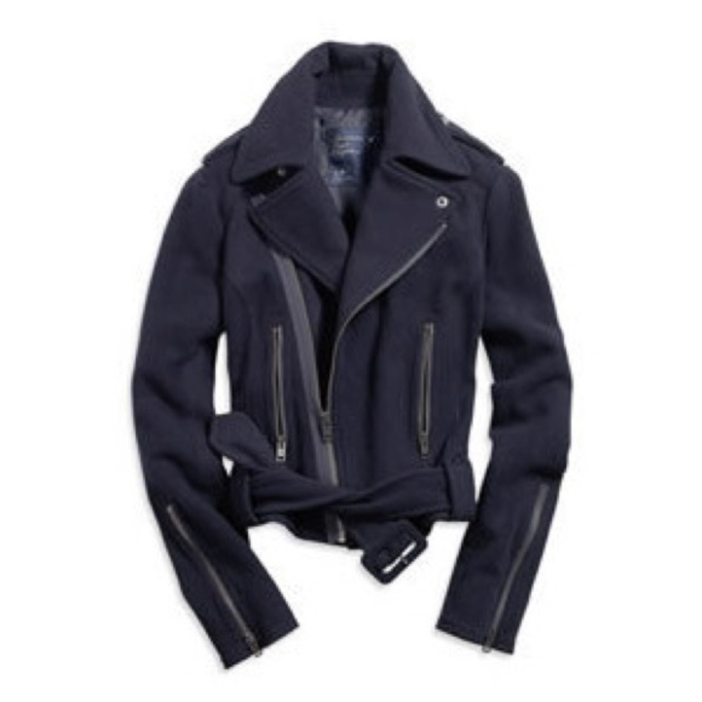 Womens AE Wool Bomber Jacket - Navy