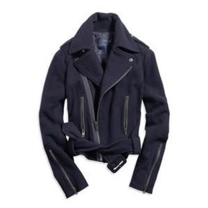 Womens AE Wool Bomber Jacket - Navy