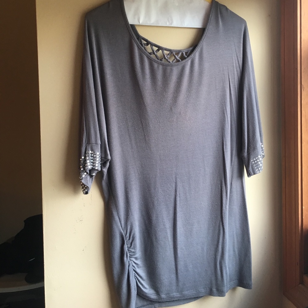 Daytrip  gray blouse with embellished sleeves