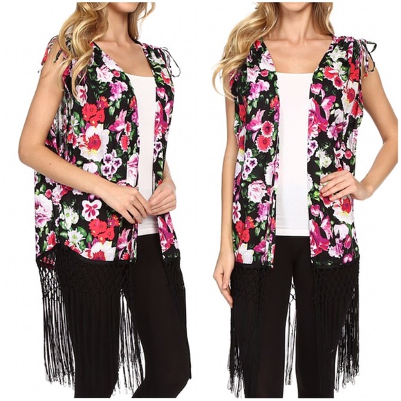 New✨Betsey Johnson Fringe Floral Draped Kimono Top - Picture 3 of 3