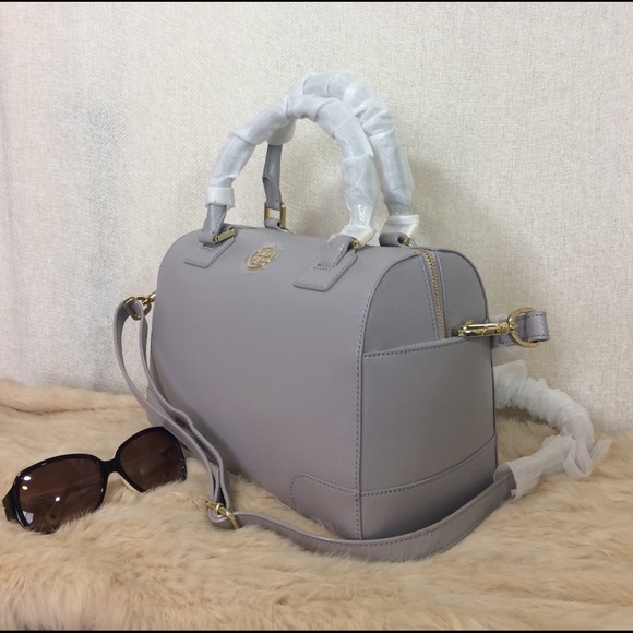 NEW Tory Burch Robinson Middy Satchel/Crossbody Bag Glazed Gray Saffiano Leather - Picture 3 of 11