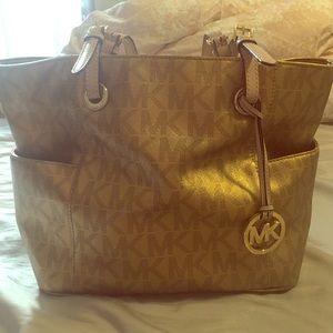 Authentic Gold Michael Kors Tote Handbag