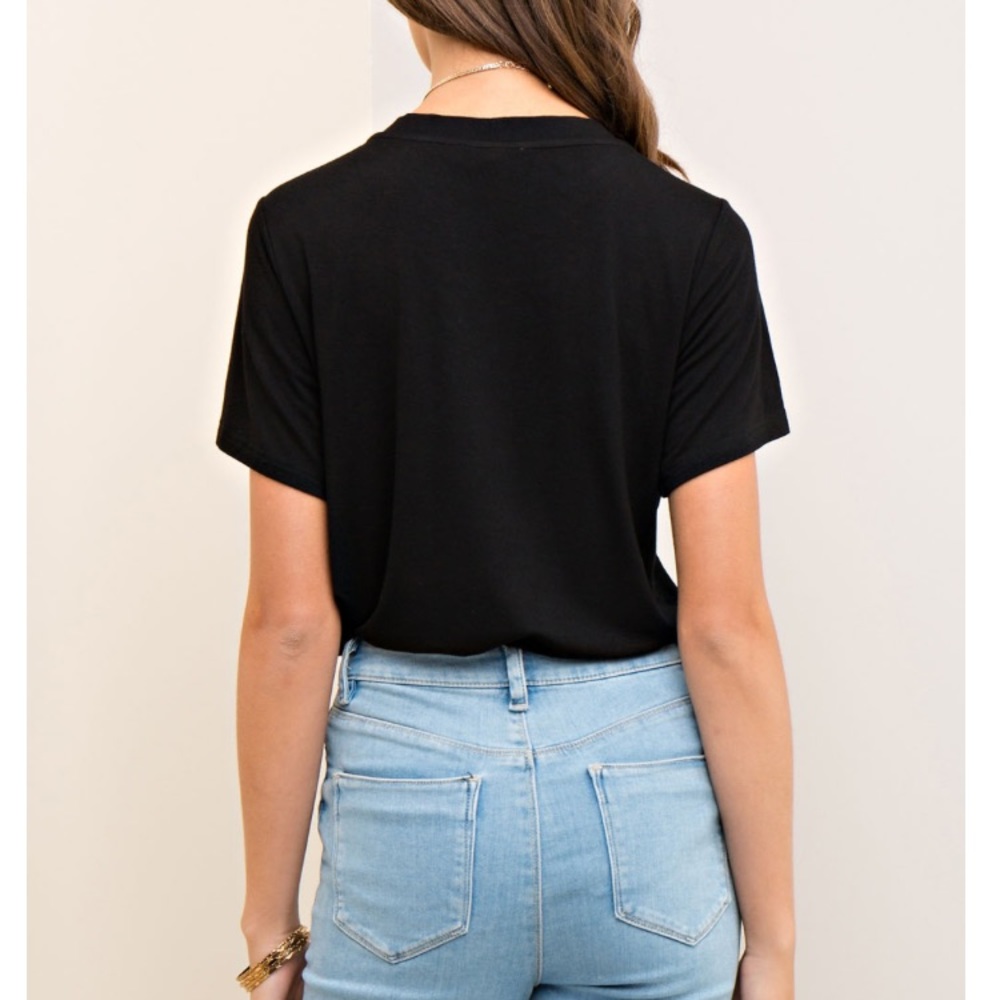 solid Black lace up knit top - Picture 7 of 7