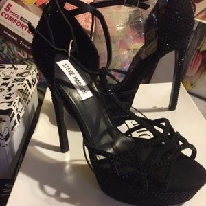 Black jeweled heels Steve Madden