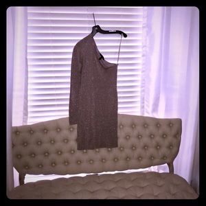 BCBGMAXAXRIA shimmering mauve one shoulder dress