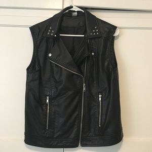 H&M Divided studded black pleather moto style vest