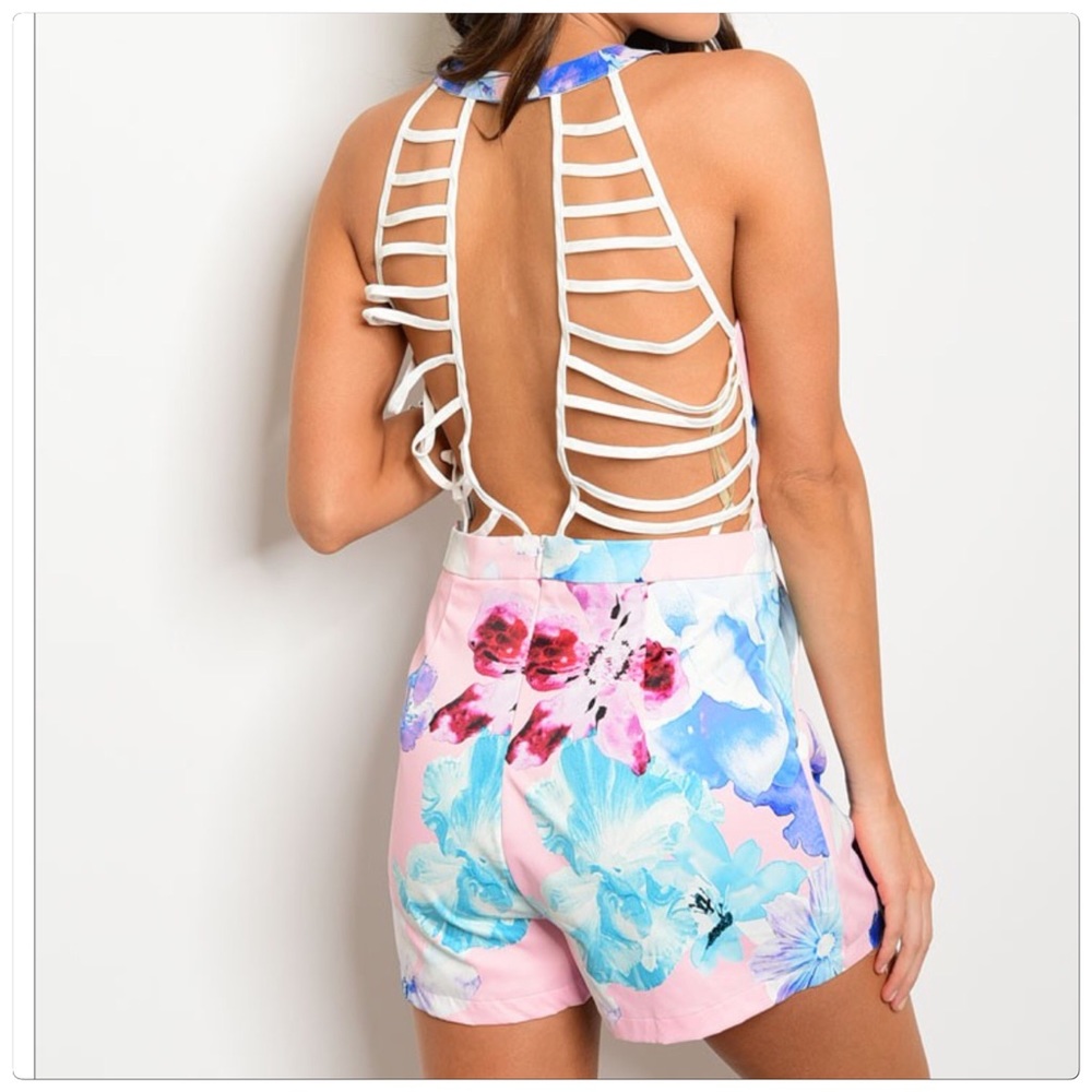 floral print romper caged back detail - Picture 3 of 3