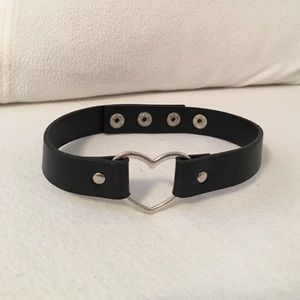 Black Leather Heart Choker