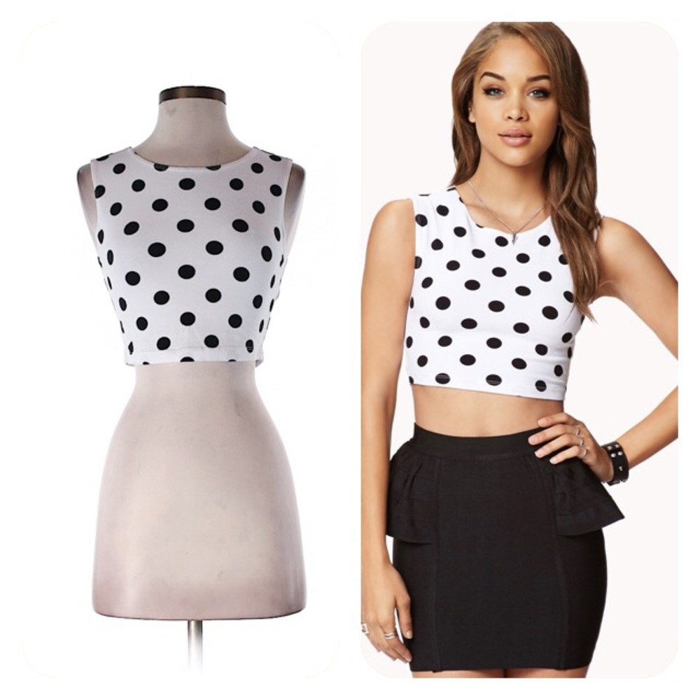 Forever 21 Small Black White Polka Dot Crop Top S