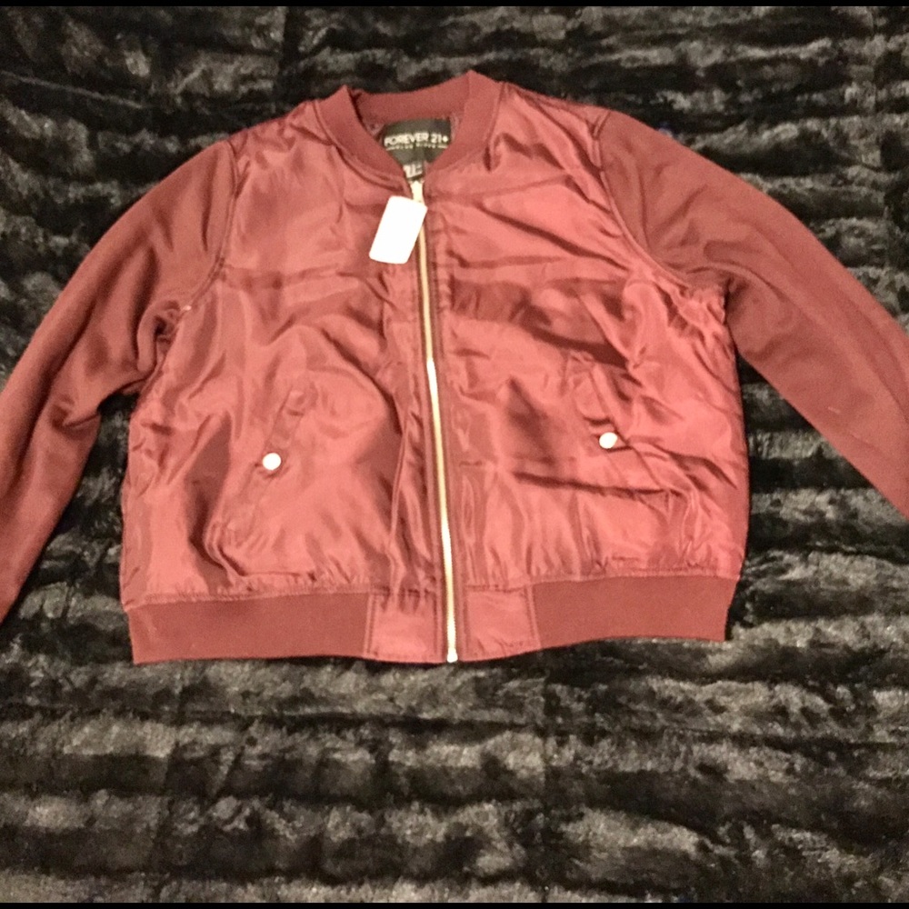 Burgundy Satin Plus Size Bomber Jacket