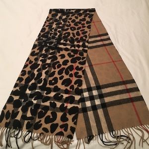 Burberry reversible leopard/plaid wool scarf