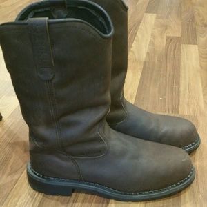Men's Redwing steel toe work boots.