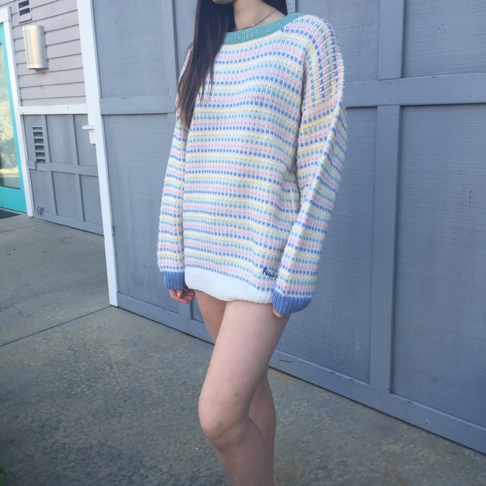 Pastel Rainbow Striped Oversized Sweater