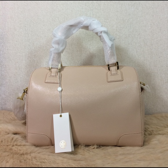 NEW Tory Burch Robinson Middy Blush Beige Saffiano Leather Satchel/Crossbody Bag - Picture 5 of 9