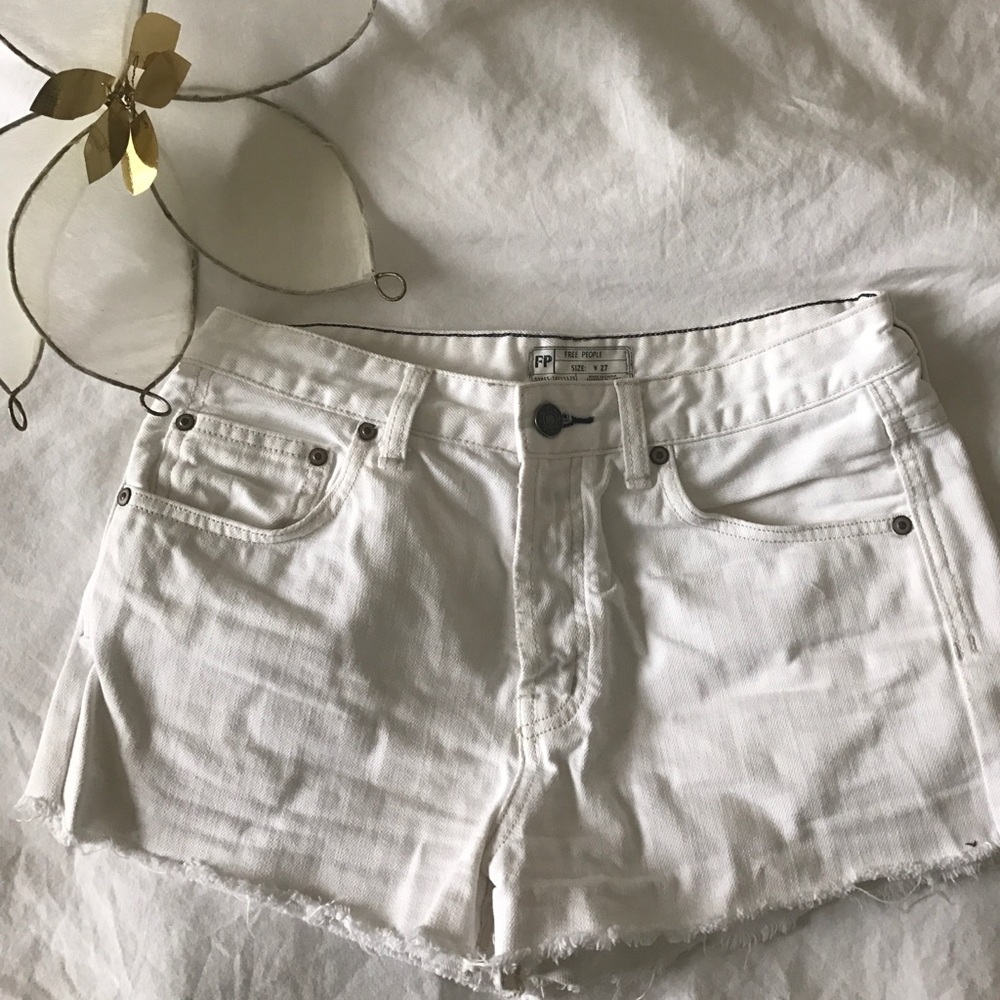 Free People white denim cut-off shorts