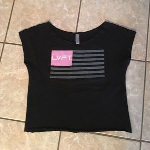 Black LVFT. Crop top athletic t shirt