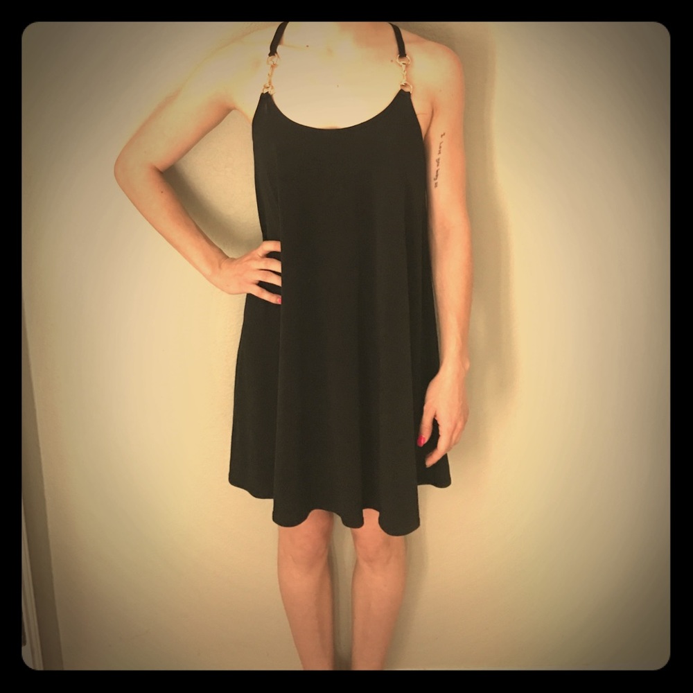 Black dress with gold hardware