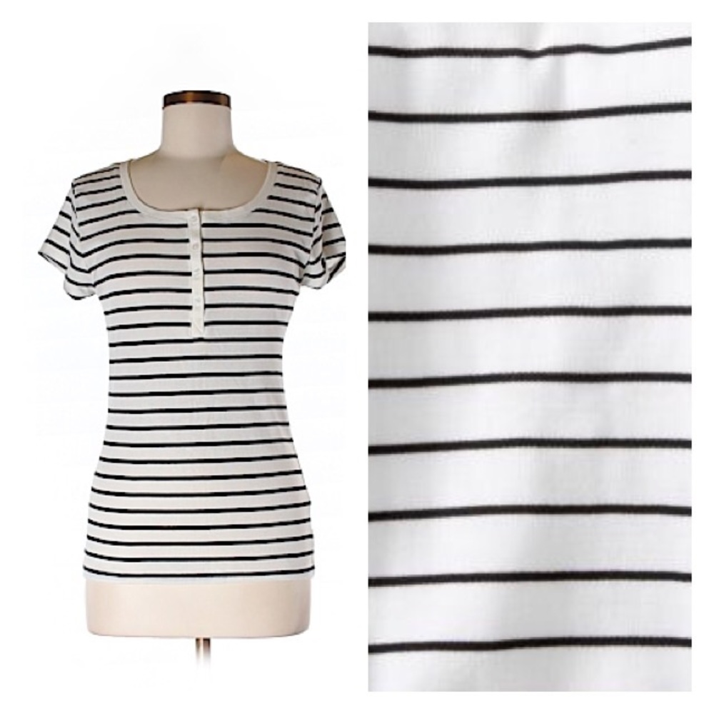 Medium Black White Striped Henley Buttons Old Navy