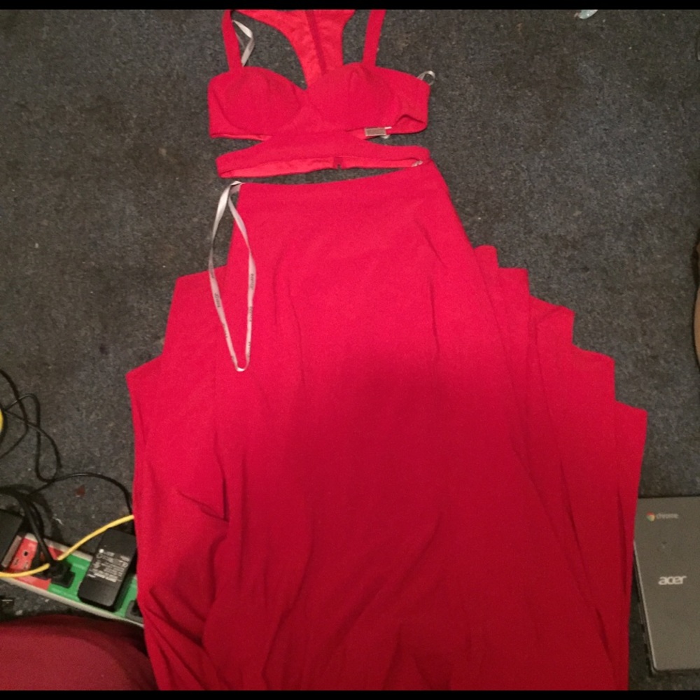 Red two piece red prom dress. Jovani