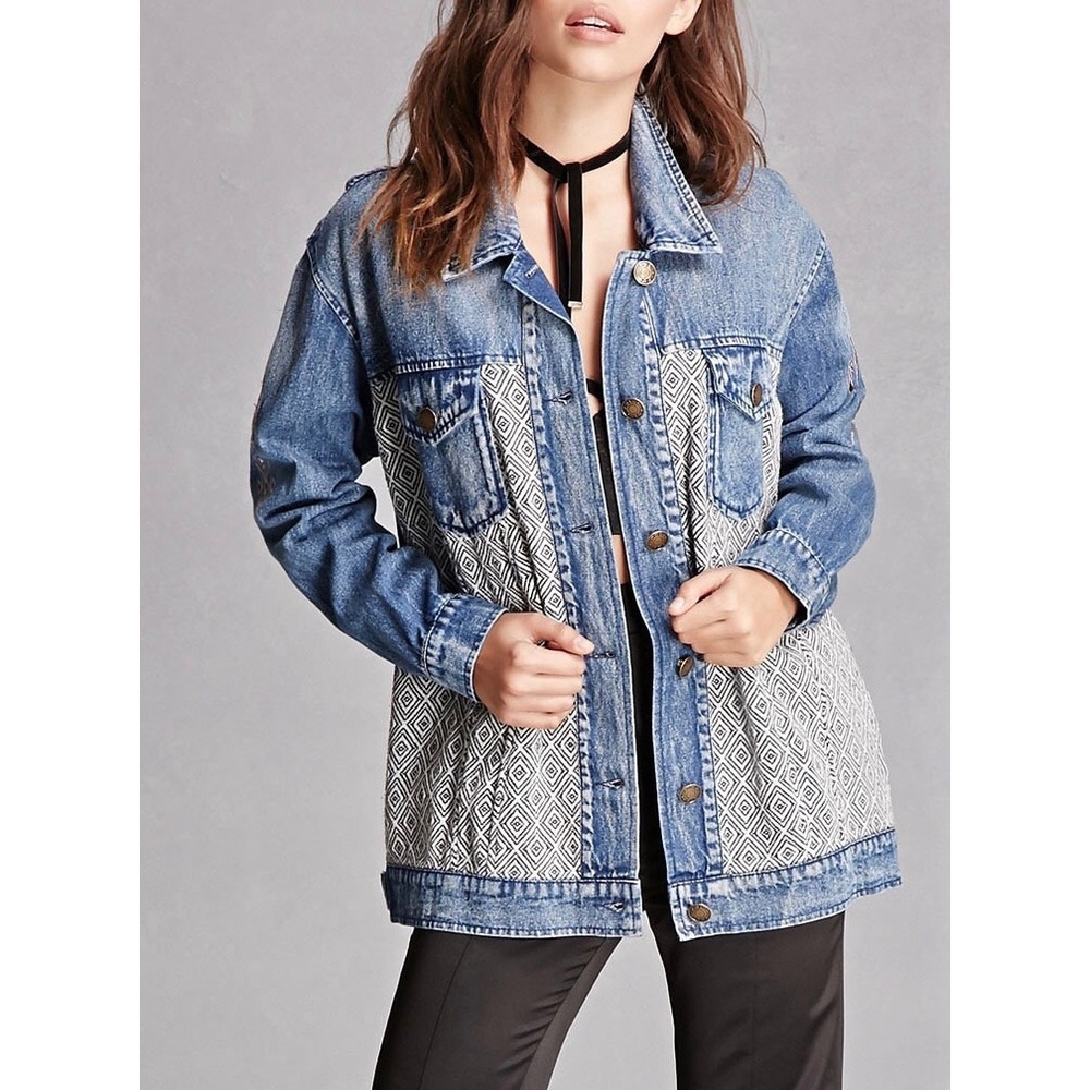 Oversized Denim embroidered weave jean jacket