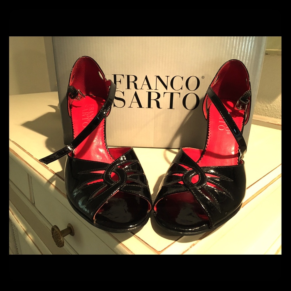 Black patent leather Franco Sarto wedges