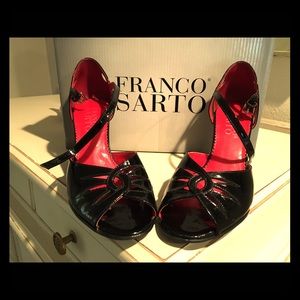Black patent leather Franco Sarto wedges