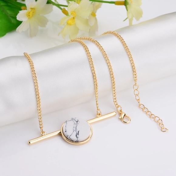 Jewelry - Marble Plated Gold Bar Necklace