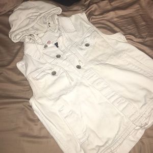 White Jean Vest with Hoodie