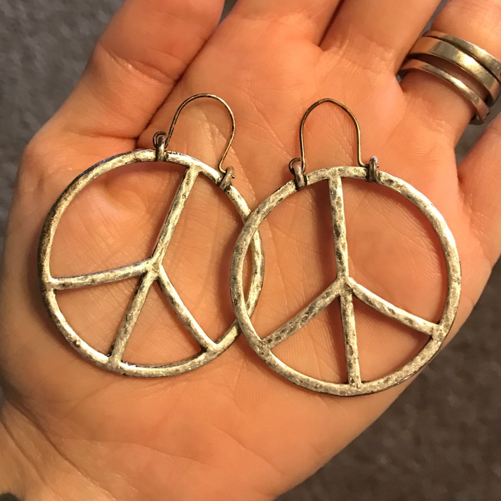 Silver Peace Sign Earrings