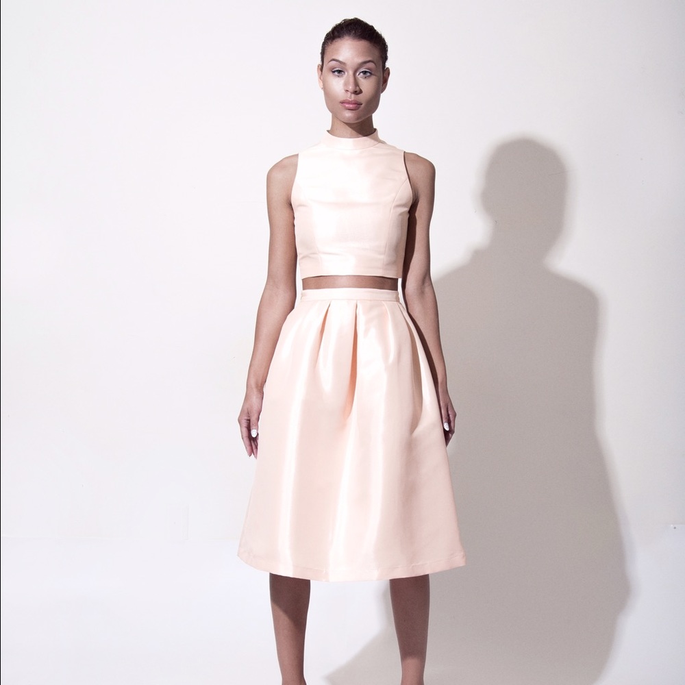 Pink Satin Midi Skirt