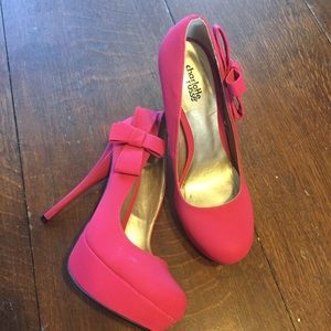Pink Platform Pumps with Bows sz 9