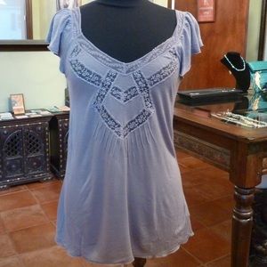Authentic Kimchi Blue Lace Trim Top