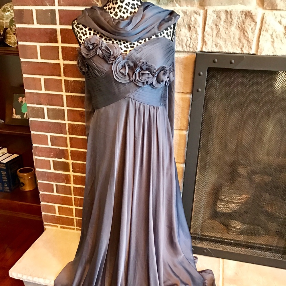 Adrianna Papell full length grey formal gown