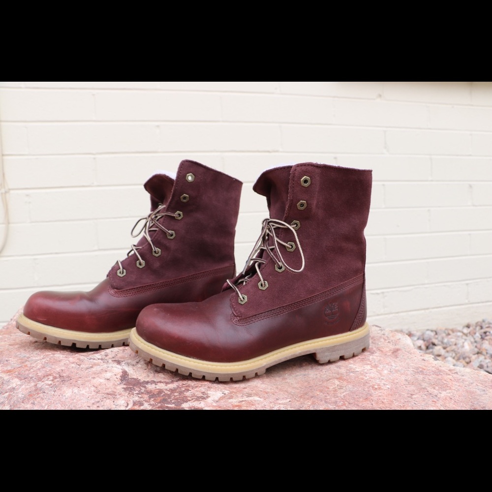 Timberland authentics teddy fleece burgundy sz 9.5