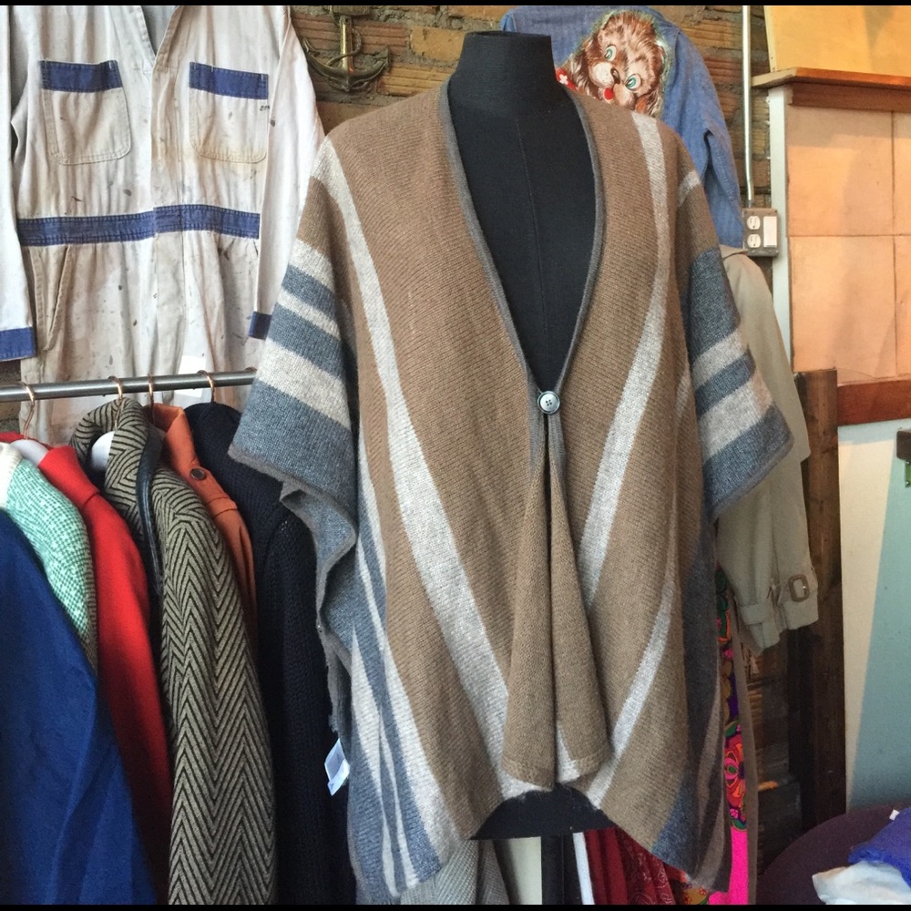 LOFT wool/ rabbit hair blend neutral poncho