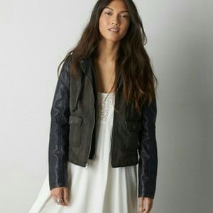 American Eagle Leather Sleeve Canvas Jacket