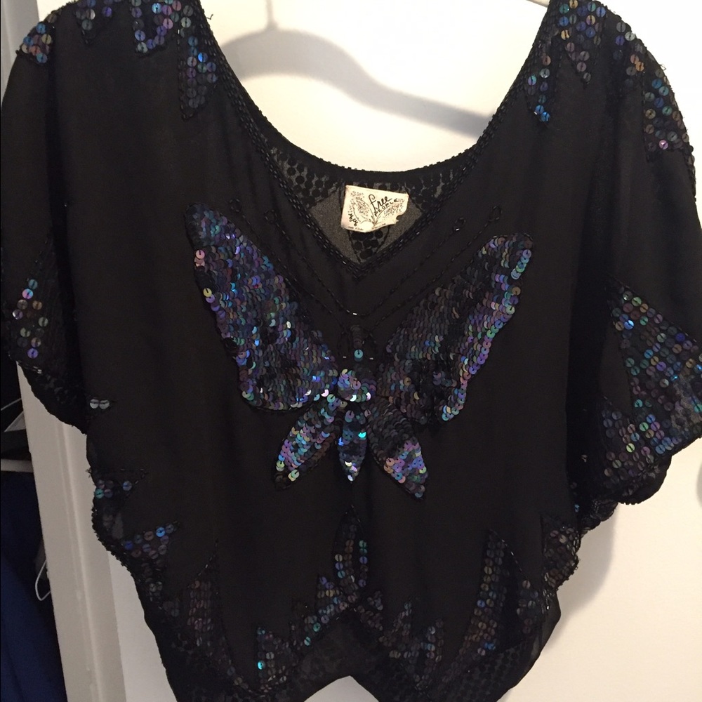 Free people sequin blouse top silk