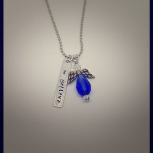 hand stamped believe angel necklace