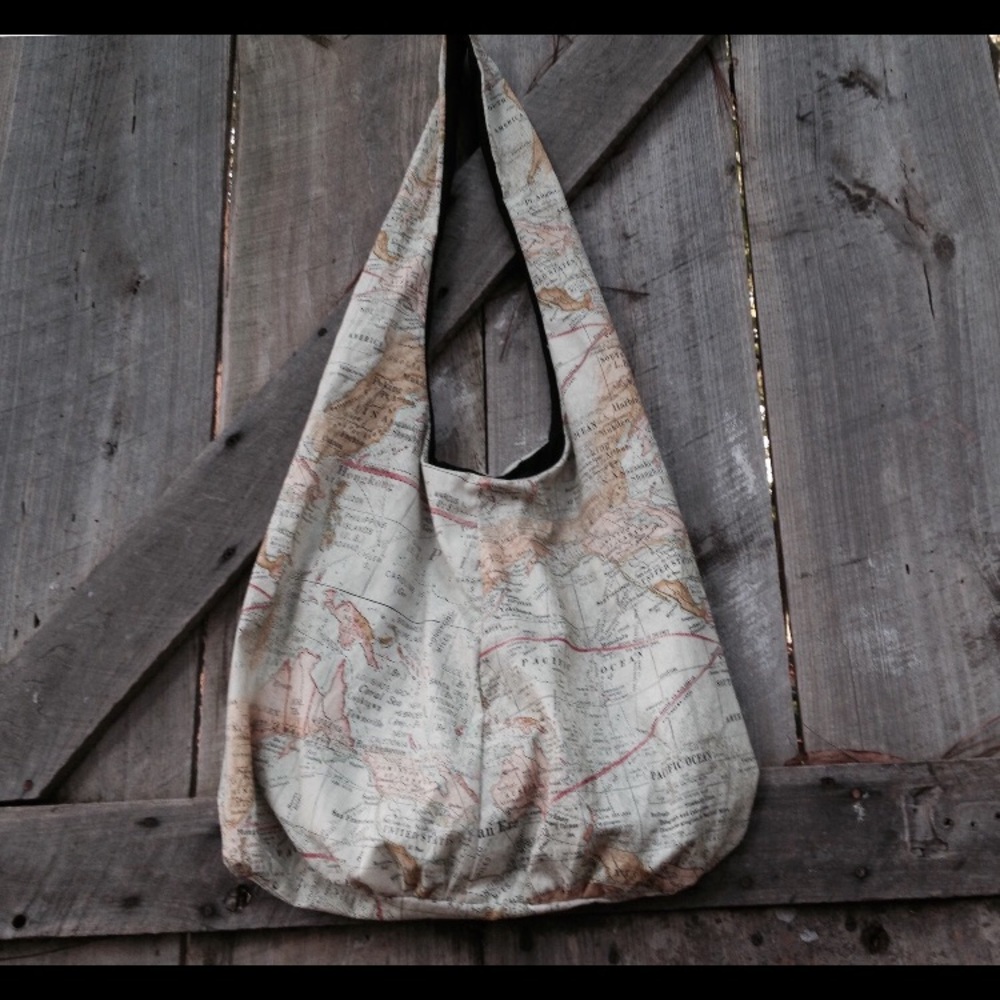 Handmade world map hobo bag