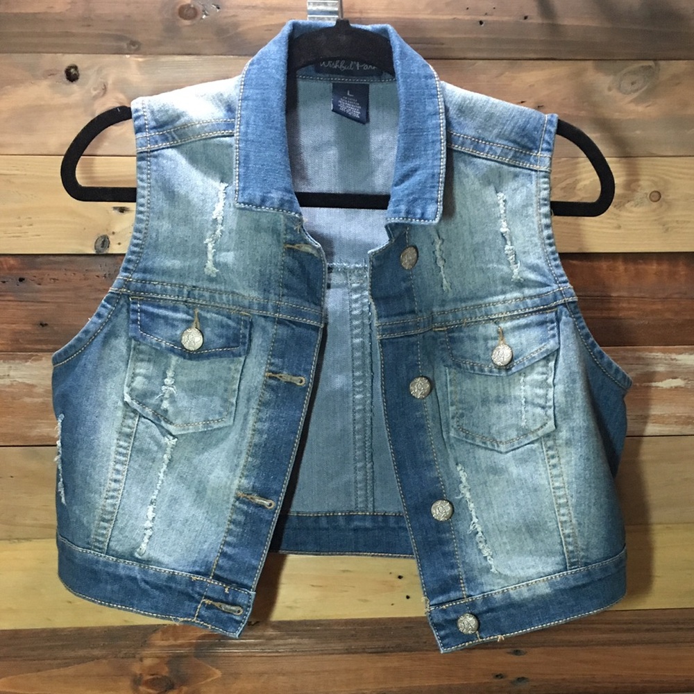 Sleeveless blue jean jacket