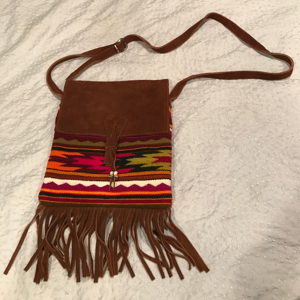 NWOT Suede and Wool Fringe Crossbody
