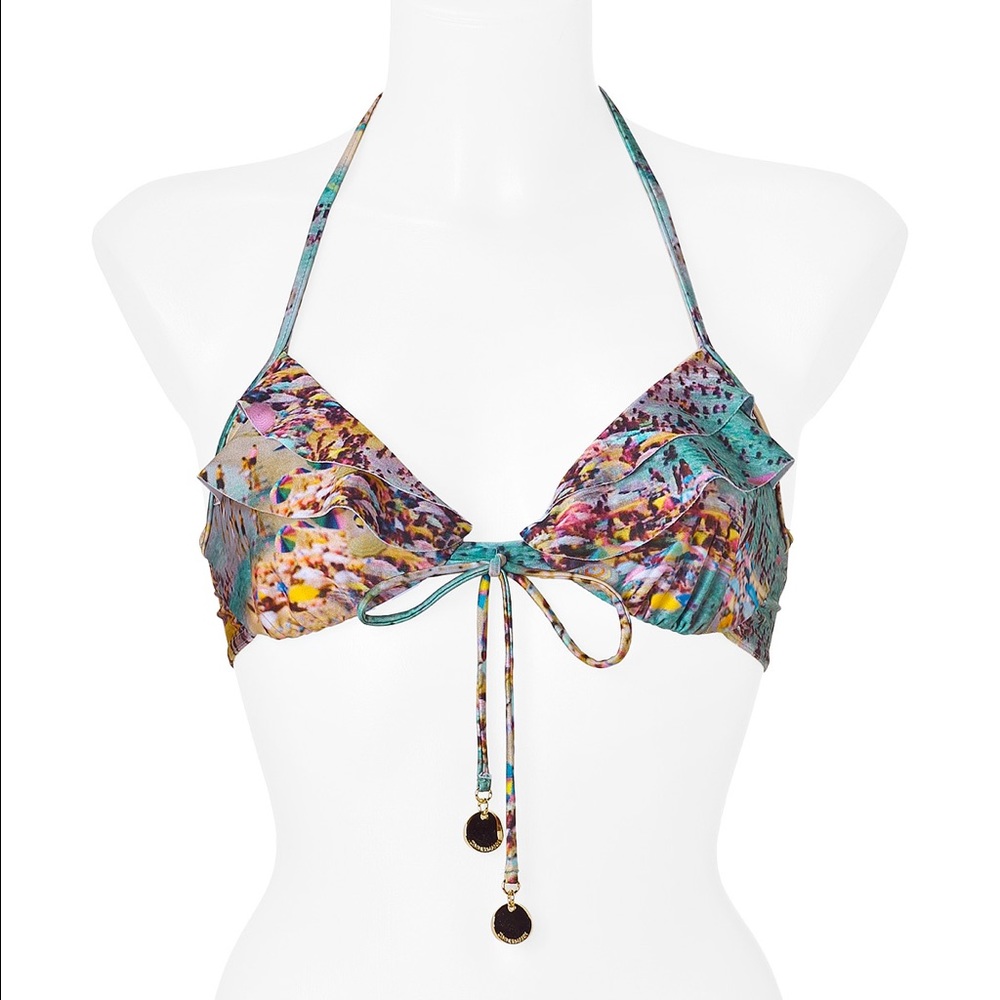 Zimmermann Multicolor Beach Print Frill Bikini Top