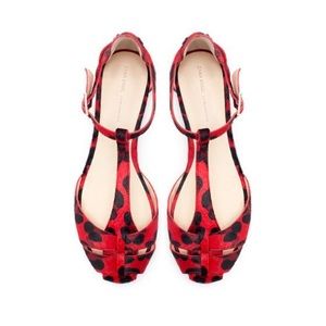 Zara Red Leopard Print Calf Hair Sandals