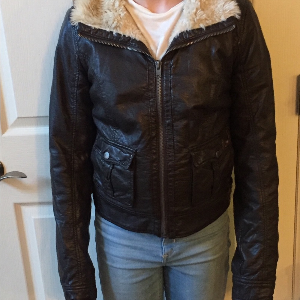 Brown faux leather Hollister jacket