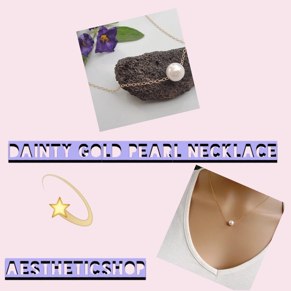 Dainty Gold White Pearl Necklace.
