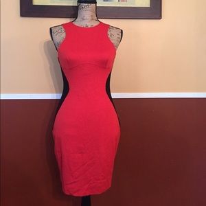 Fire Red/Orange & black color block dress
