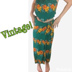 Vintage 2pc Tiki Beach Vibe Halter Crop & Maxi